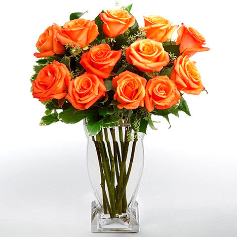 Vase of twelve orange roses